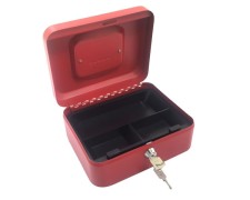 Geldkassette aus robustem Stahl mit herausnehmbaren Mnzfchern 200 mm,  rot