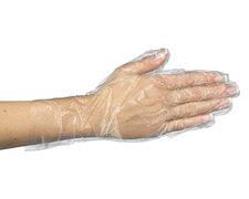 Einweghandschuhe aus PE transparent gehmmert in Spenderkarton Gre M, 500 Stk.