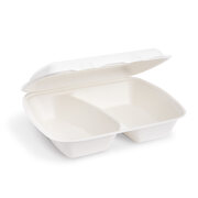 Bio Menboxen Lunch-Boxen 2-geteilt aus Zuckerrohr Bagasse 1000ml 241x202x70mm, 50 Stk.