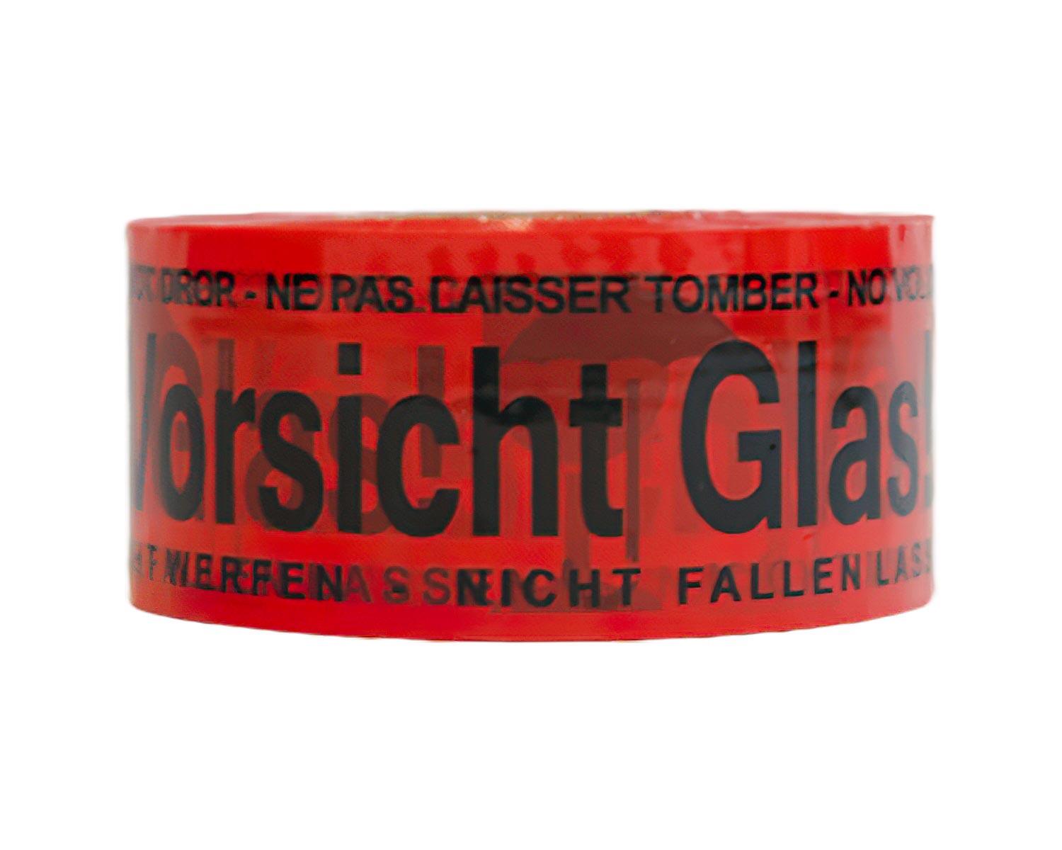 Packband Klebeband 48mmx66m Low Noise rot mit Aufdruck Vorsicht Glas