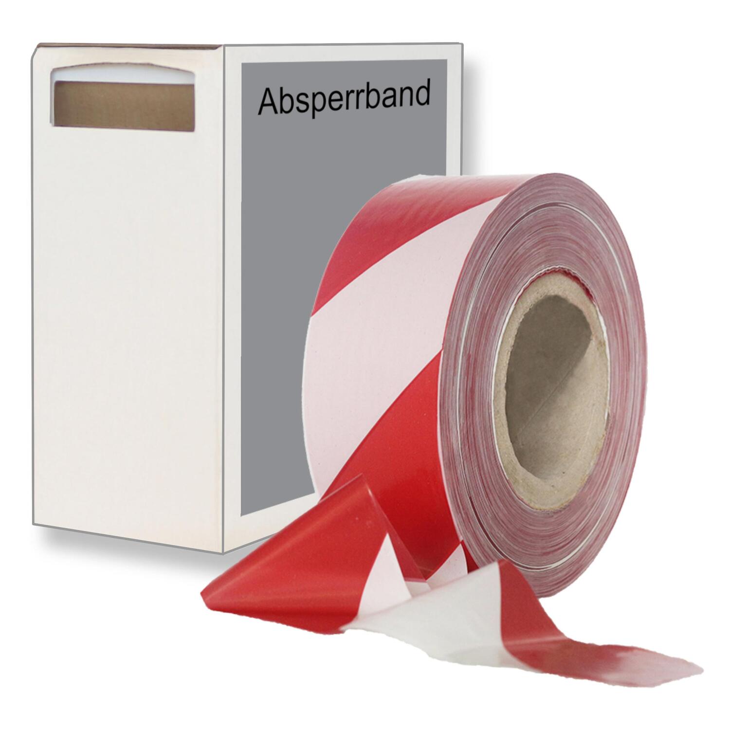 Absperrband STRONG rot wei� gestreift 35 my 75 mm breit 500 m 100 % Rezyklat im Spendekarton