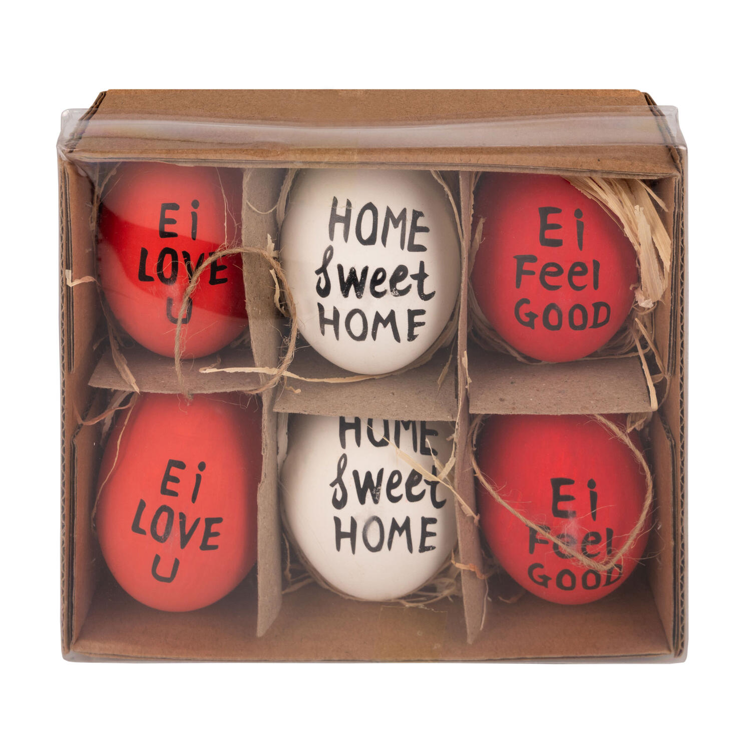 Ostereier Kunststoff  Statement rot/wei�/rot  6 cm, 6 Stk.