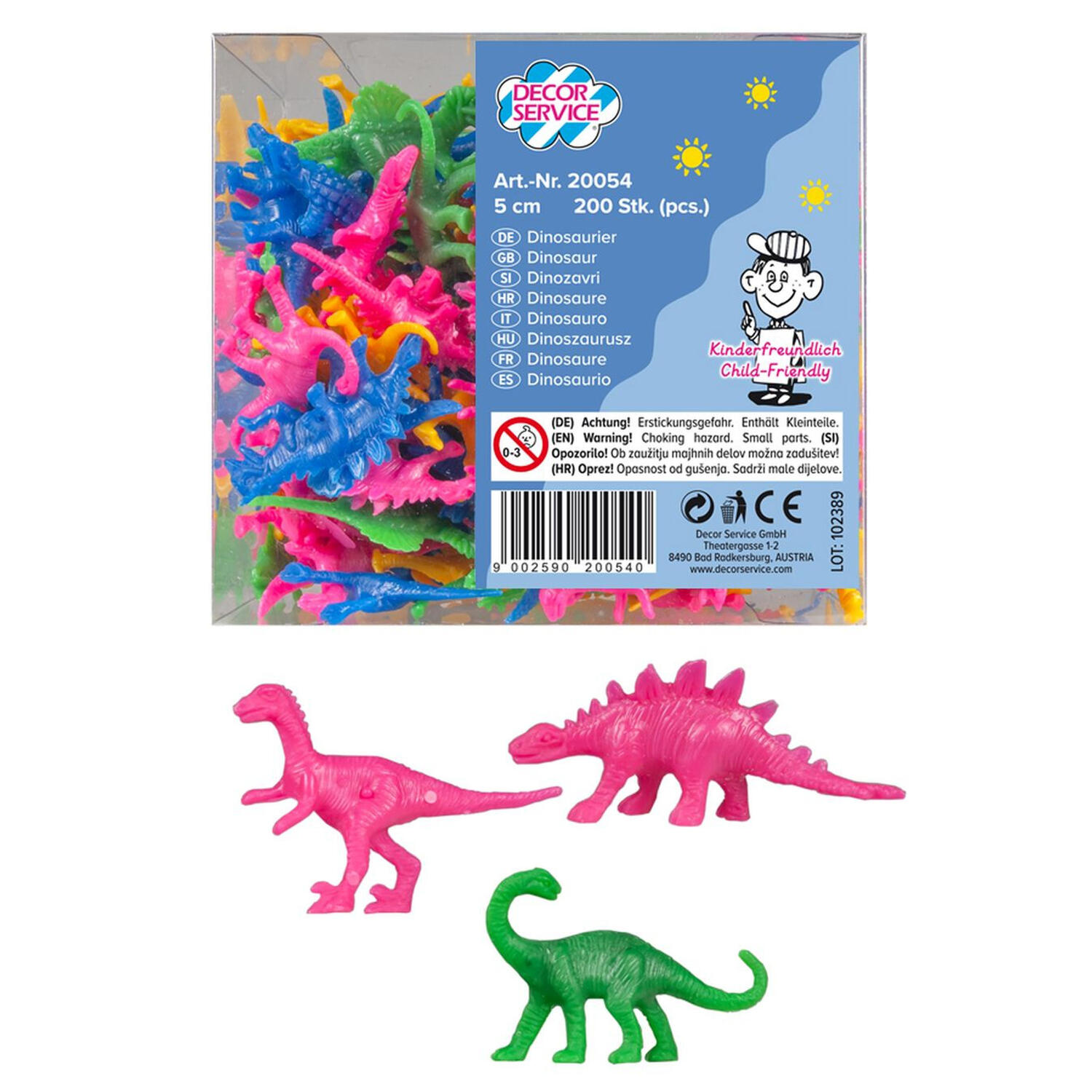 Dinosaurier 5 cm, verschiedene Motive und Farben, 200 Stk.