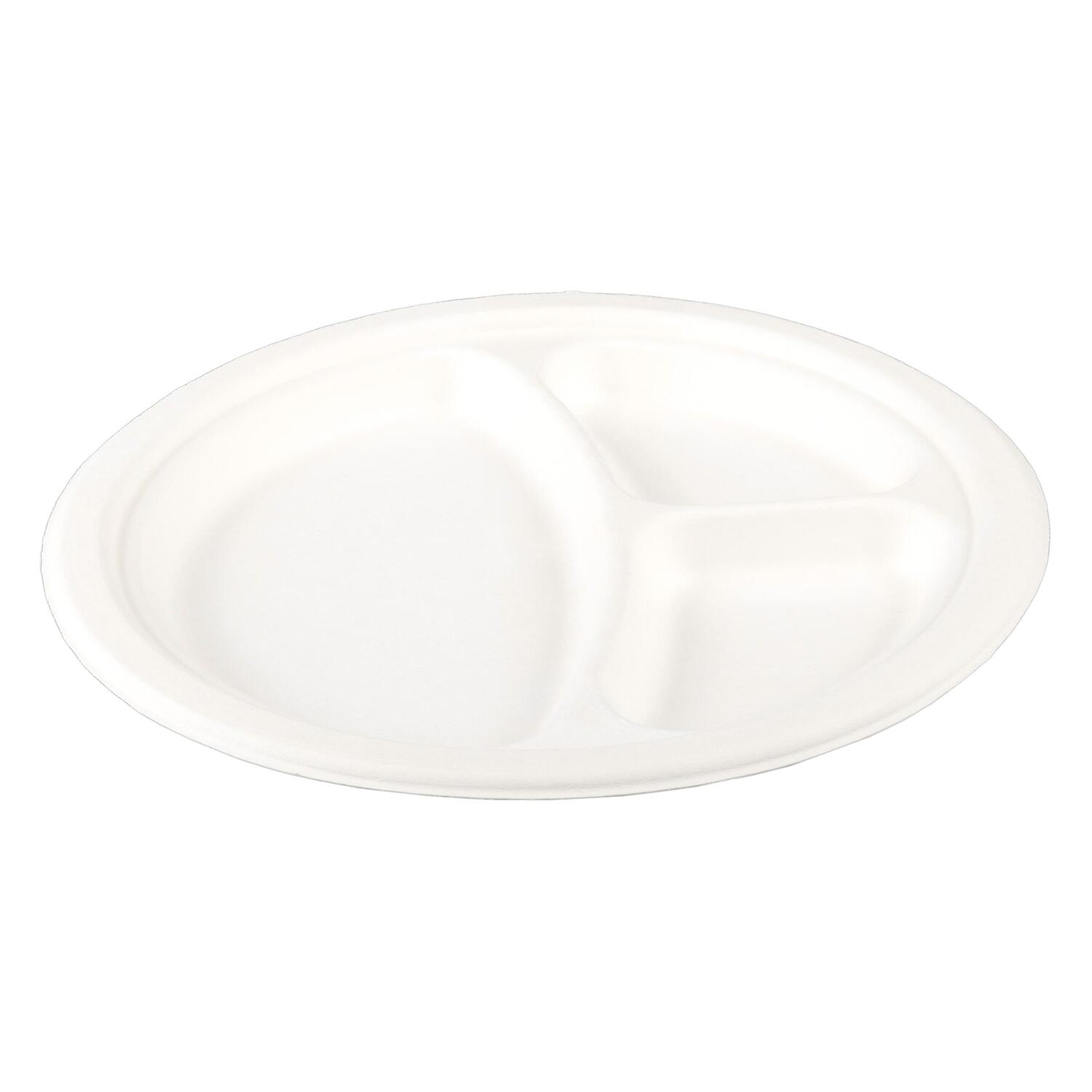 Teller3-geteiltausBagasse,naturwei,rund26cm,50Stk.