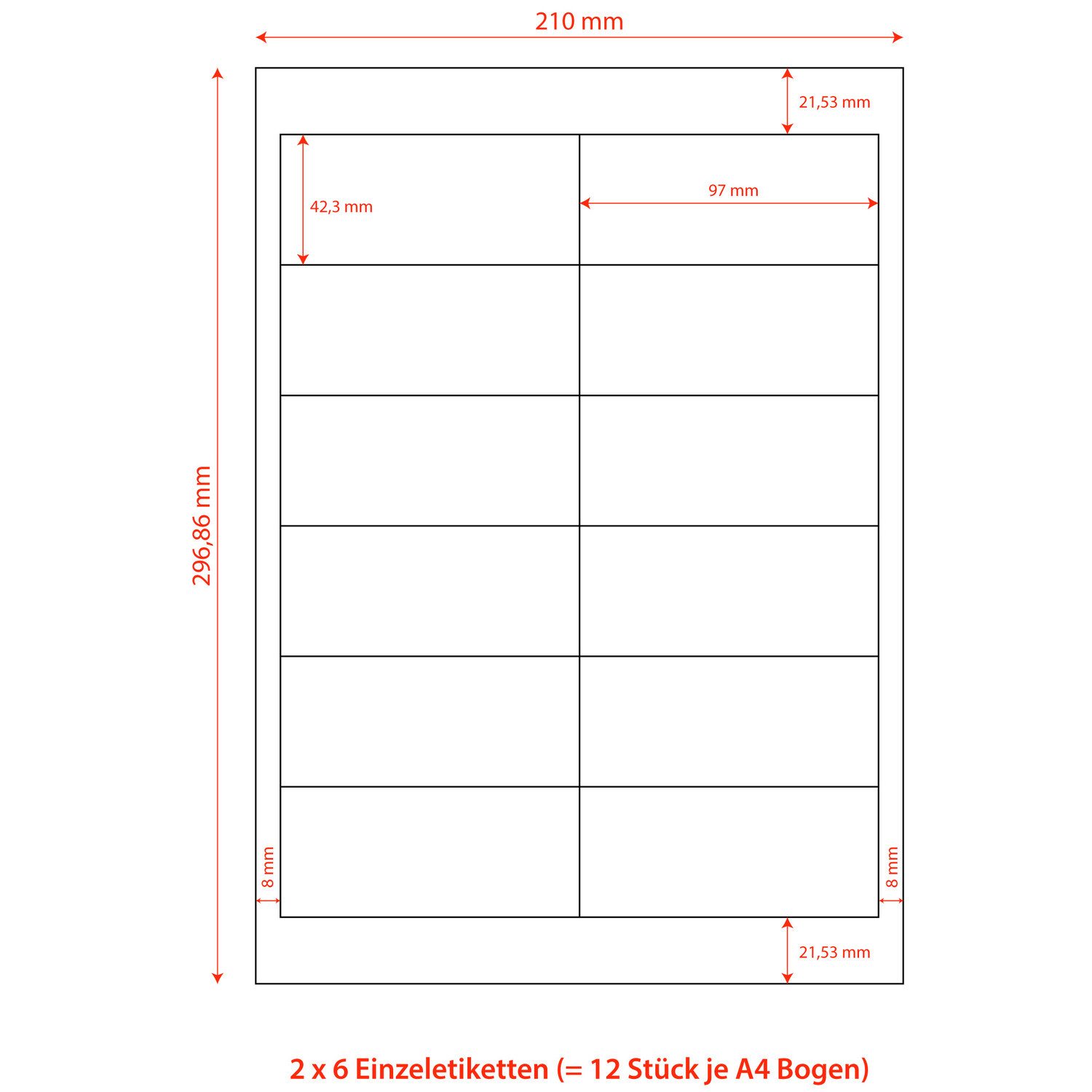 Etiketten Labels selbstklebend wei 97 x 42.3mm auf DIN A4, 1200 Stk.