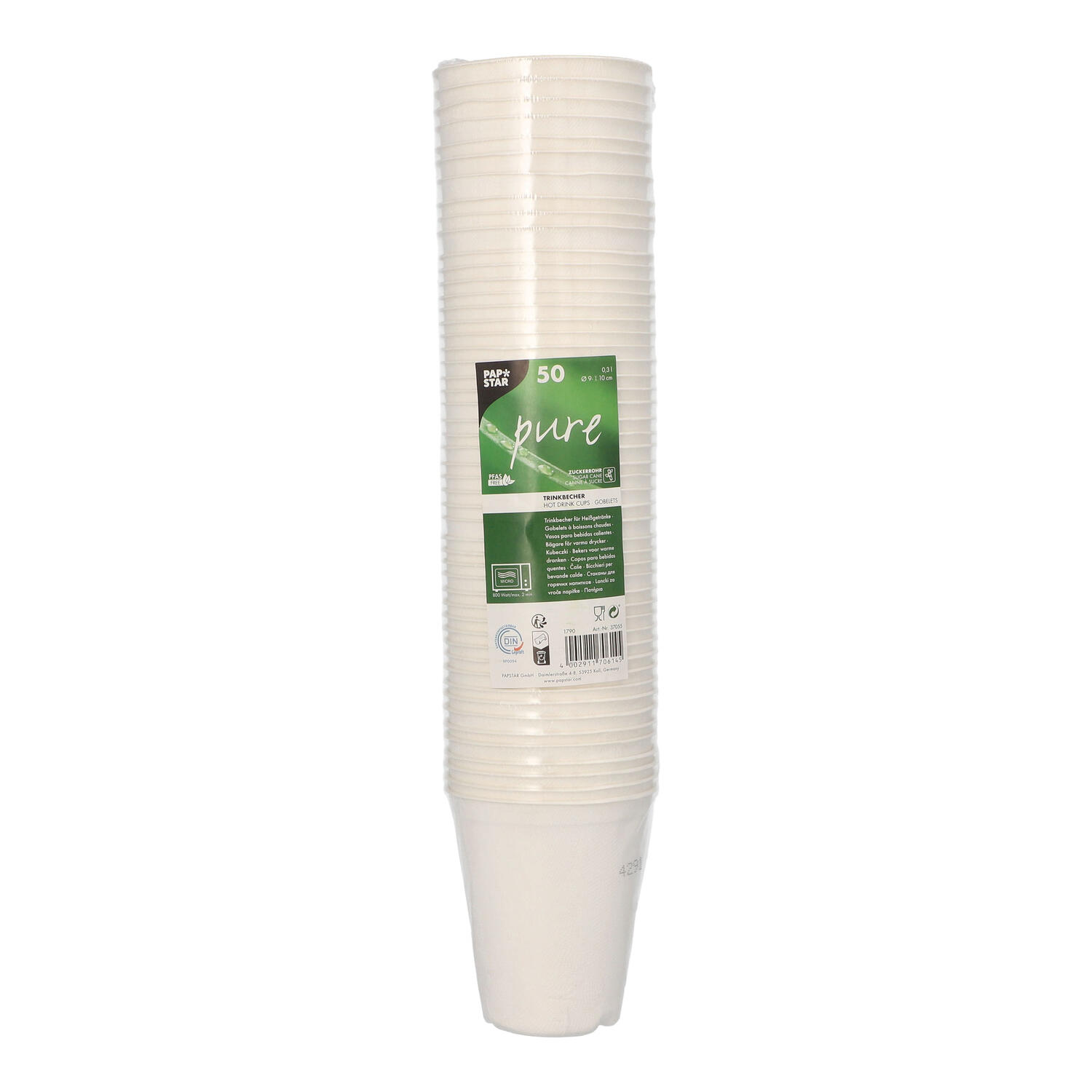 Hei�getr�nkebecher aus Zuckerrohr pure 300 ml, � 90mm, 50 Stk.
