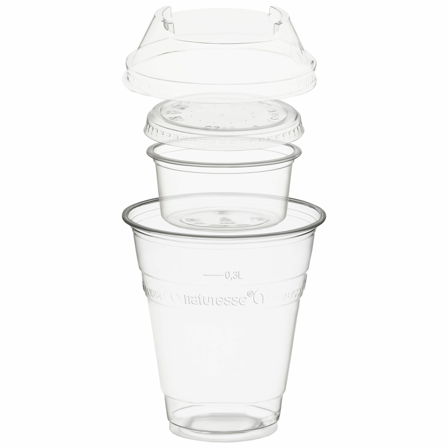 BIO Trinkbecher 300ml + Domdeckel+ 90ml Einsatzbecher stapelbar PLA, 100 Stk.