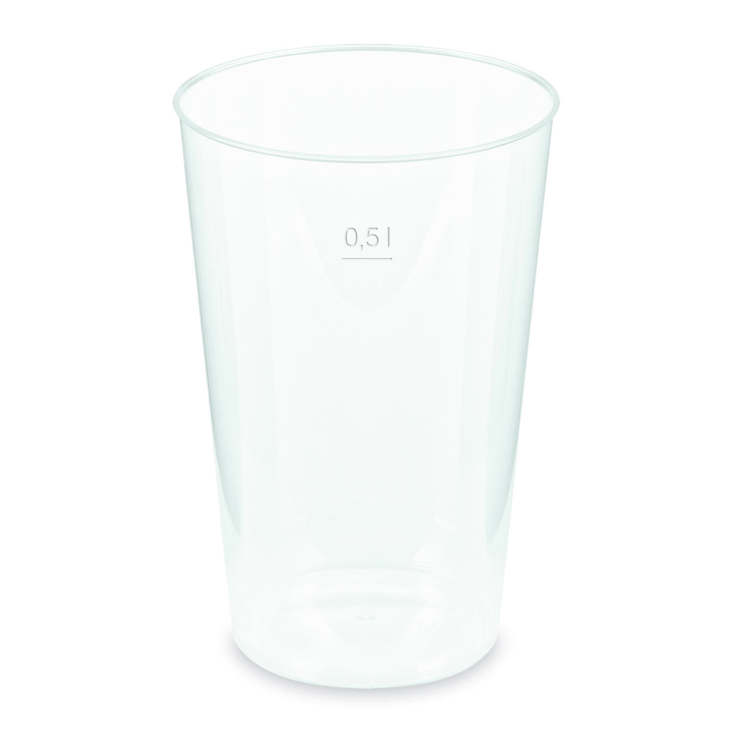 Mehrwegbecher Pfandbecher transparent PP Eichstrich 0,5 l  9,1 cm,  30 Stk.