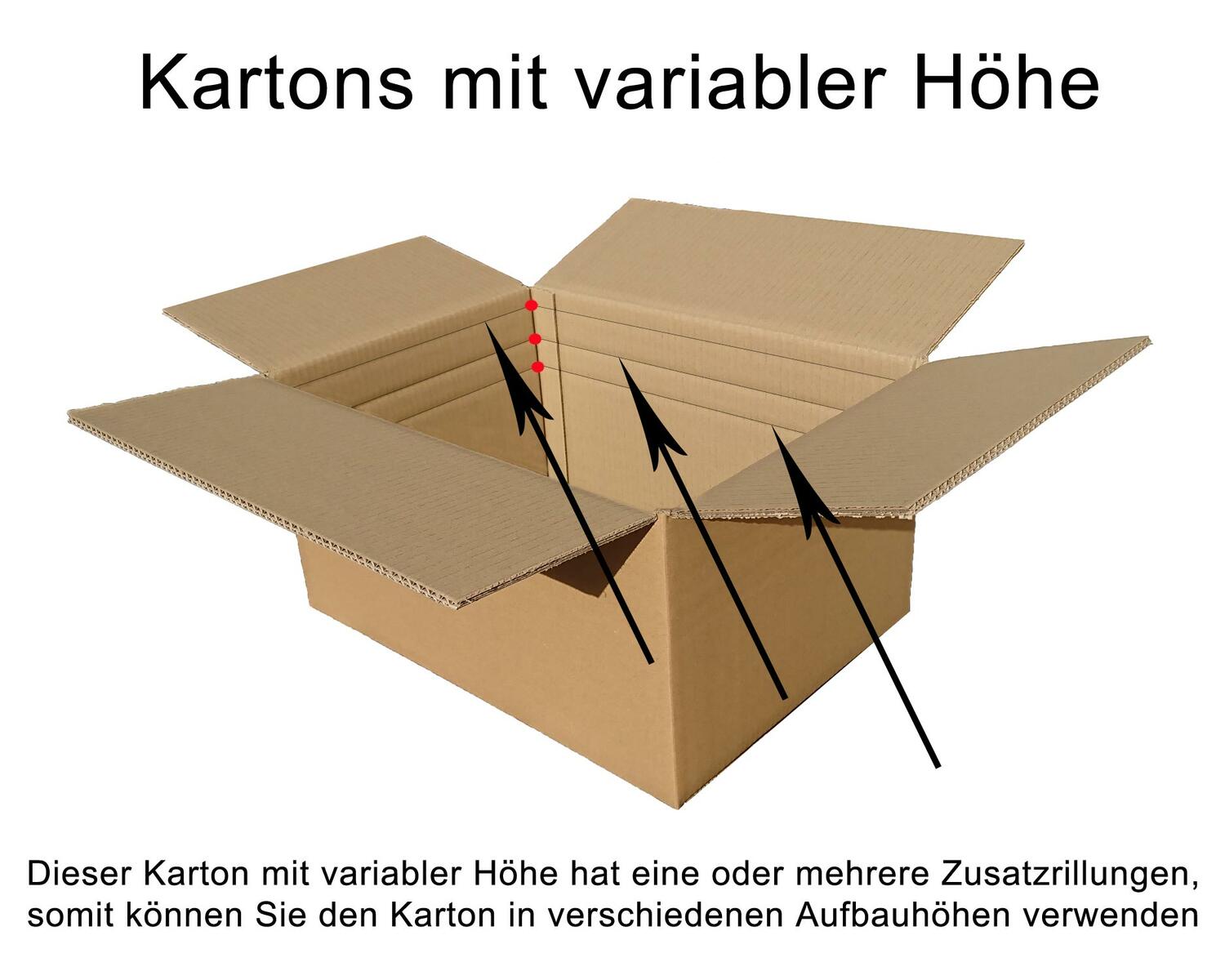 Faltkarton  500x500x(300)-500mm (Auenma) mit variabler Hhe 2-wellig braun