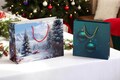 Luxus Papiertragetaschen 250+ 60x250mm Weihnachtskugeln in Petrolblau 190 g/m²